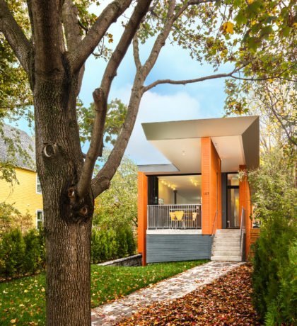 Stacey-Turley front facade in daytime surrounded by trees