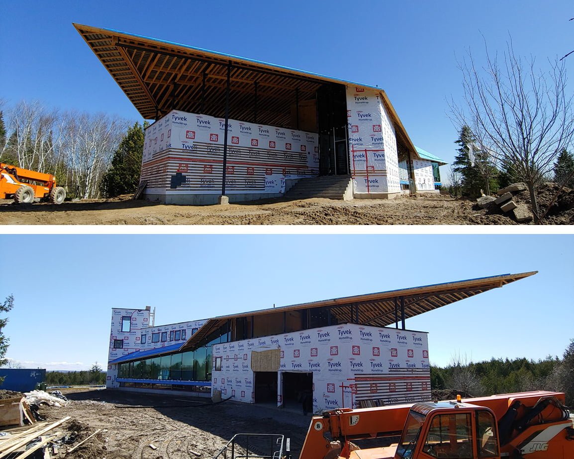toronto residential architects project Forest Retreat Split view of exterior construction progress of roof