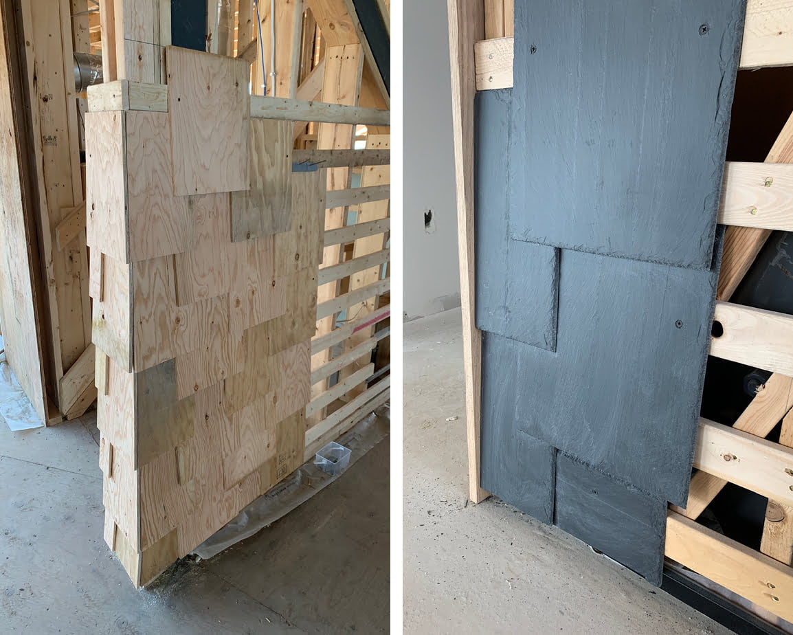 toronto residential architects project Forest Retreat split view of interior wall details