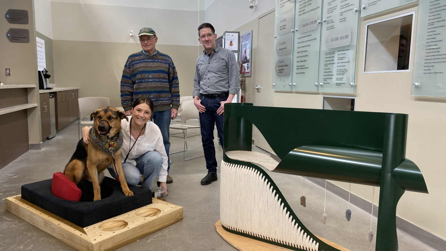 Ottawa Humane Society Lottery 2024 Winner Mark K with Paul Kariouk and Karlee Ouellette