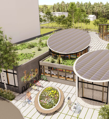 Caldwell Family Centre Ottawa - elevated external front view of design by Kariouk Architects