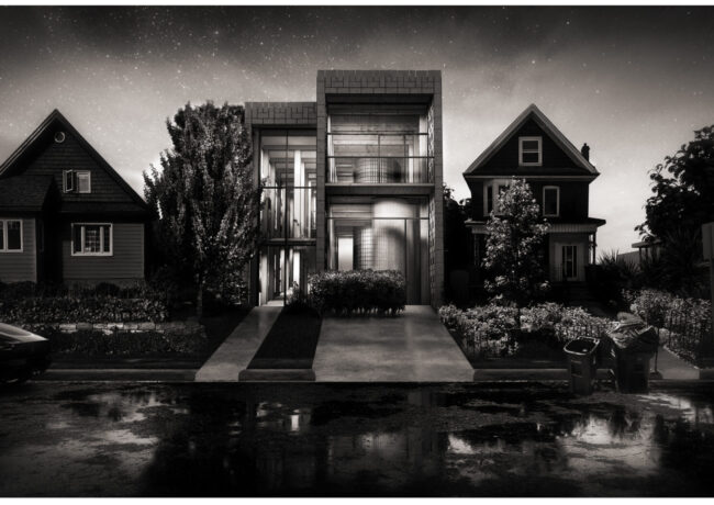 Design for a photographer's home and studio - rendering of exterior view
